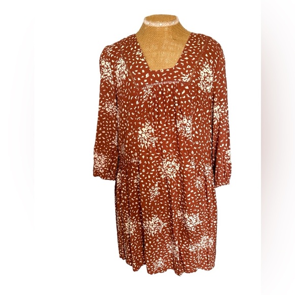 Knox Rose burnt orange cream speckled Patterned boho Dress size M linen blend - Picture 1 of 5